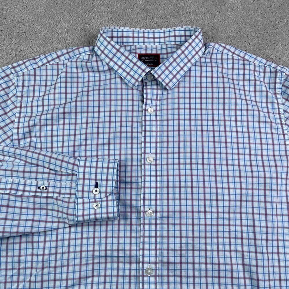 UNTUCKit Shirt Mens 3XL XXXL Blue Red Checkered Adams Cotton Button‎ Up